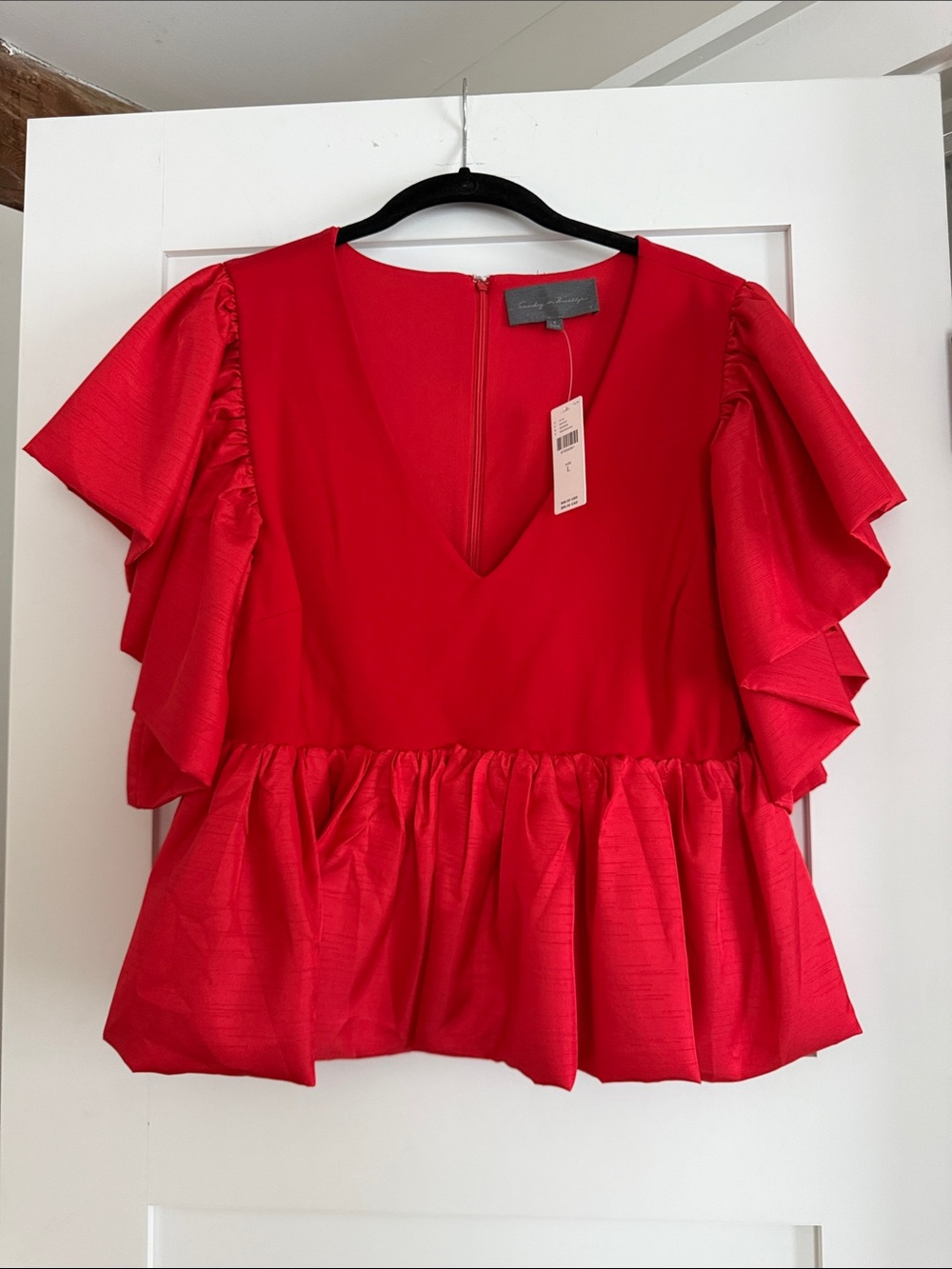 Sunday in Brooklyn Red V-Neck Ruffle Top